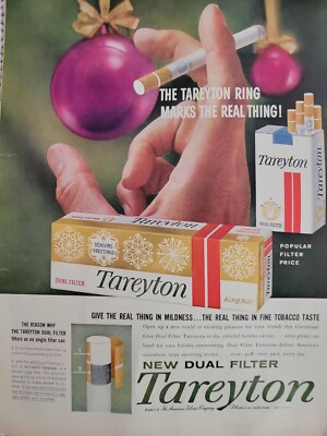 1958 Tareyton dual filter Cigarettes real thing Christmas ornament vintage  ad