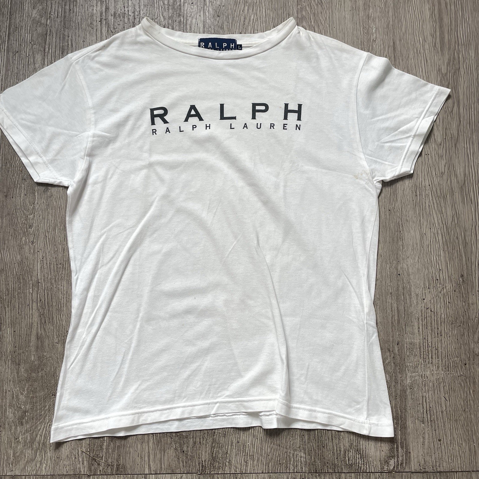 RRL, Vintage RRL Ralph Lauren T Shirt Womens Sz Large White Logo Short Sleeve Top