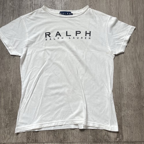 RRL, Vintage RRL Ralph Lauren T Shirt Womens Sz Large White Logo Short Sleeve Top