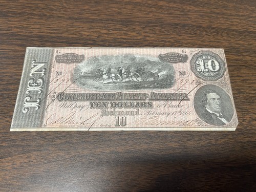 1864 $10 Dollar Bill CSA Note Confederate States of America Richmond ...