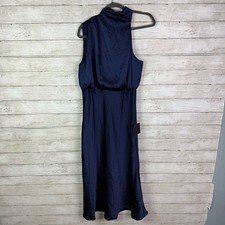 Lulus One Shoulder Halter Neck Satin Dress Navy Size XL