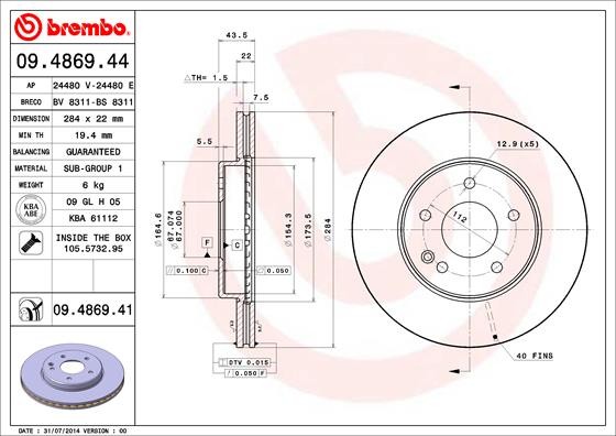 Pack Von 2 - Bremsscheibe 09.4869.41 Brembo FüR MERCEDES-BENZ-image