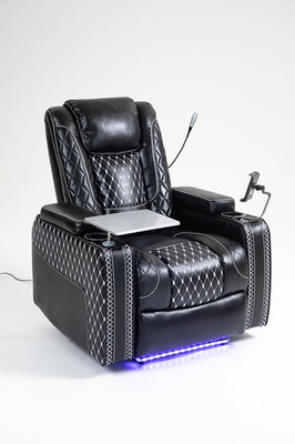 Luxury Power Recliner Chair with Cup Holder & Storage - Black Leather