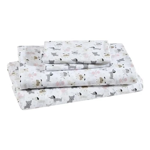  Juego de sábanas de microfibra estampadas, suaves cómodas fáciles Queen blancas Puppy Love Foto 2 de 4