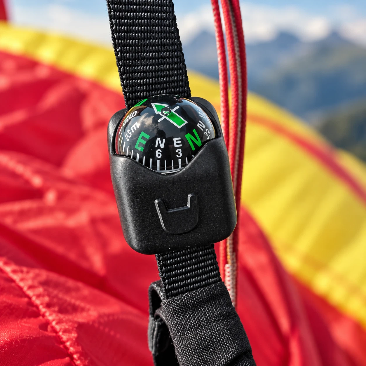 Paraglider riser-strap compass — actual product photo 2