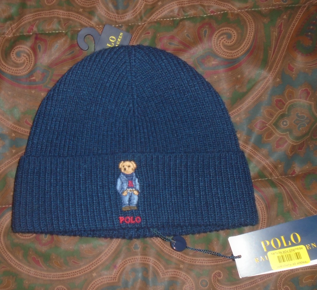 RALPH LAUREN POLO DENIM JEAN RL SWEATER BEAR blue HAT BEANIE CAP