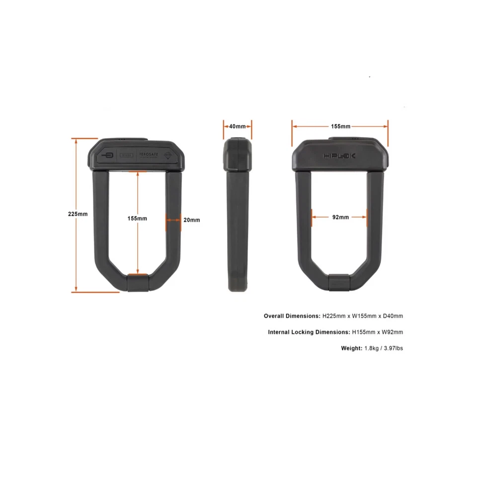 Hiplok D1000 U-Lock Bike Lock with Graphene Reinforced Steel, Sold Secure - Image 2 of 2