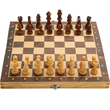 15" x 15" Magnetic Wooden Folding Chess Set with 2 Extra Queens, Handmade Gam...
