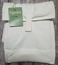 Figmint White Cotton Shell Insulated Liner Zippered Lunch Tote Bag NEW