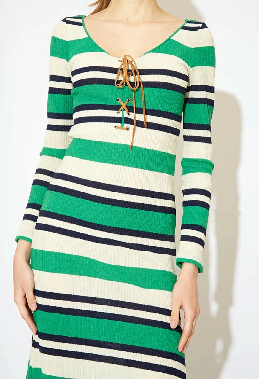 ABITO MIDI MIU MIU STRINGATO A RIGHE IN MAGLIA A COSTINE Taglia 36