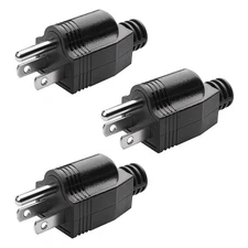3-Pack 3 Prong Male Replacement Plugs 125V 15A Extension Cord