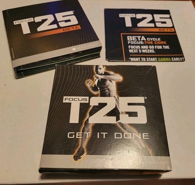 Beachbody Focus T25 Get It Done DVD Set  Alpha + Beta Workout - 9 Disc Base Set