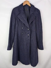 ANNA SUI Women's Pleated Back Long Coat Sz 4 USA Made Purple Blue Black
