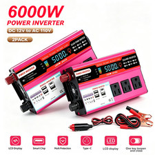 2X 6000W Pure Sine Wave Power Inverter DC12V to AC110V 3AC USB Type-C Converter