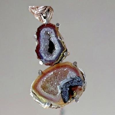 Starborn Mini Agate Geode Pendant Rhodium Plated Signed 925 SS