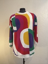 Vintage 1980s Art Sweater Oversized M/L Abstract Geometric Intarsia Knit NWOT