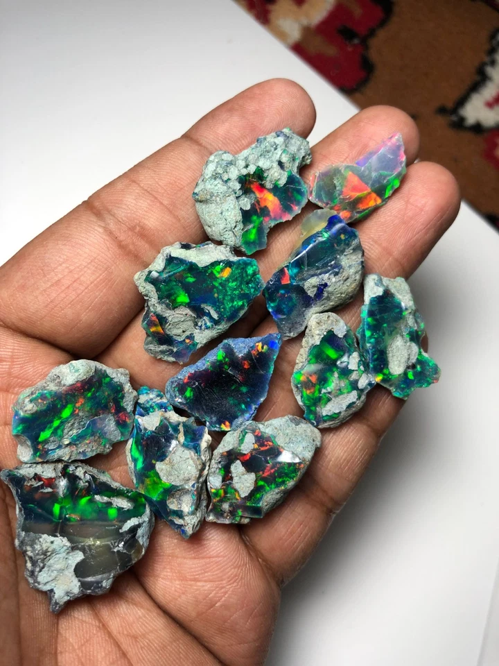 Large Premium Black Ethiopian Opal Rough Lot 10 Pc – Ready for Cutting & Jewelry - Image 3 of 4