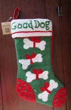 Glitzhome 19" Good Dog Handmade Christmas Stocking Hooked Yarn NEW W/ Tag