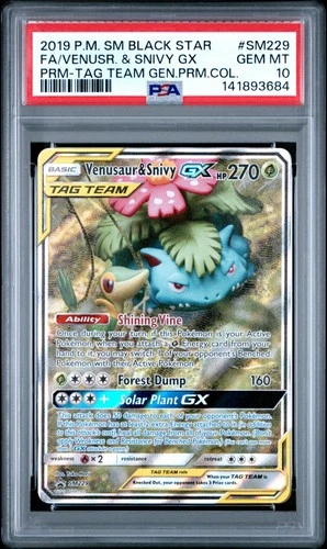 2019 POKEMON SM BLACK STAR PROMO #SM229 FULL ART/VENUSAUR & SNIVY GX PSA 10