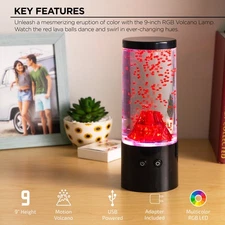 New 9-Inch RGB Volcano LED Mood Night Light - USB Powered, Motion Simulation