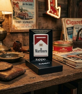 Textured Marlboro Zippo Lighter in Box Made USA Vintage Advertising Collectible
