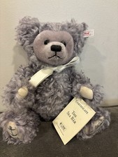 VINTAGE STEIFF TEDDY BEAR BLUE GRAY MOHAIR SEA BAR EAR BUTTON DISNEY TAG SIGNED