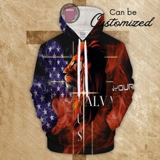 Personalized Name Jesus Lion Hoodie American Flag Christian Cross Sweatshirt