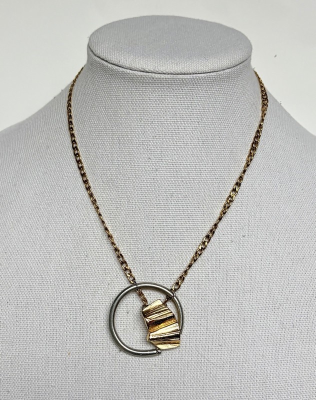 Anne Marie Chagnon Mixed Metal Pendant Necklace Gold Tone Industrial Modernist