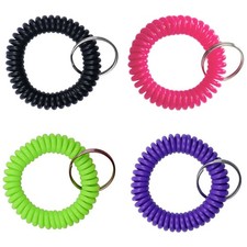 4-Pack 2 Spiral Wrist Coil with Steel Key Ring - Multi-Color Flexible Key Ch...