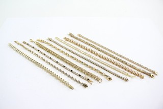 Tennis Bracelets Gold Tone Clear Gemstone Faceted Box Clasp x 10