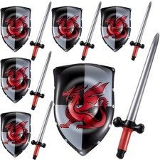 Poen 24-Pcs Inflatable Sword Shield Knight Set - Medieval Party Favors Blow-Up