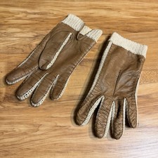Vintage Mantessa Dark Brown Leather Gloves Italy Size Large Cotton Forchettes