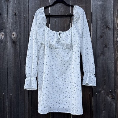 White Milkmaid Babydoll Fairy Long Sleeve Floral Festival Mini Dress Women s XL