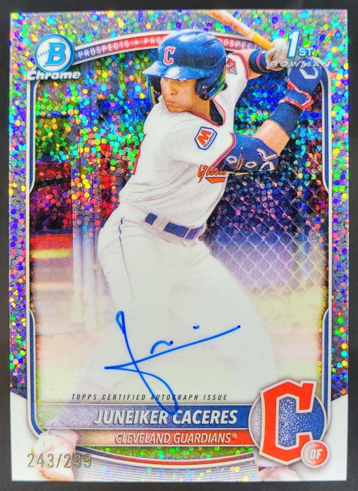 2025 Bowman Chrome Juneiker Caceres Auto Speckle /299 1st Prospect Guardians NE