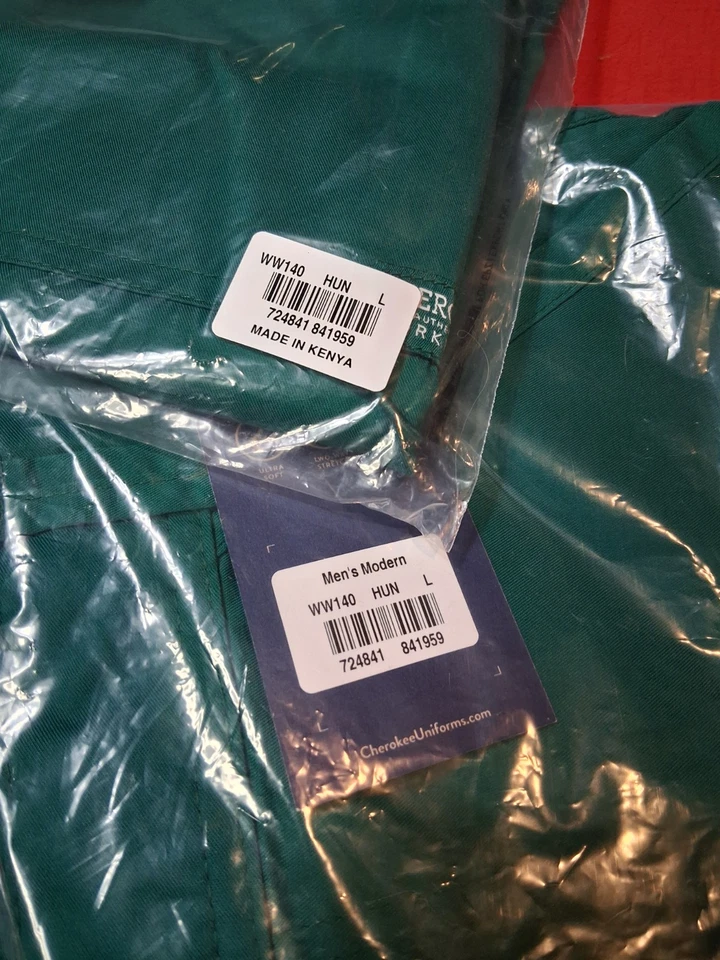 2 Pair Mens L Cherokee Workwear Scrubs Fly Front Modern Pants Hunter Green WW140 - Image 2 of 4