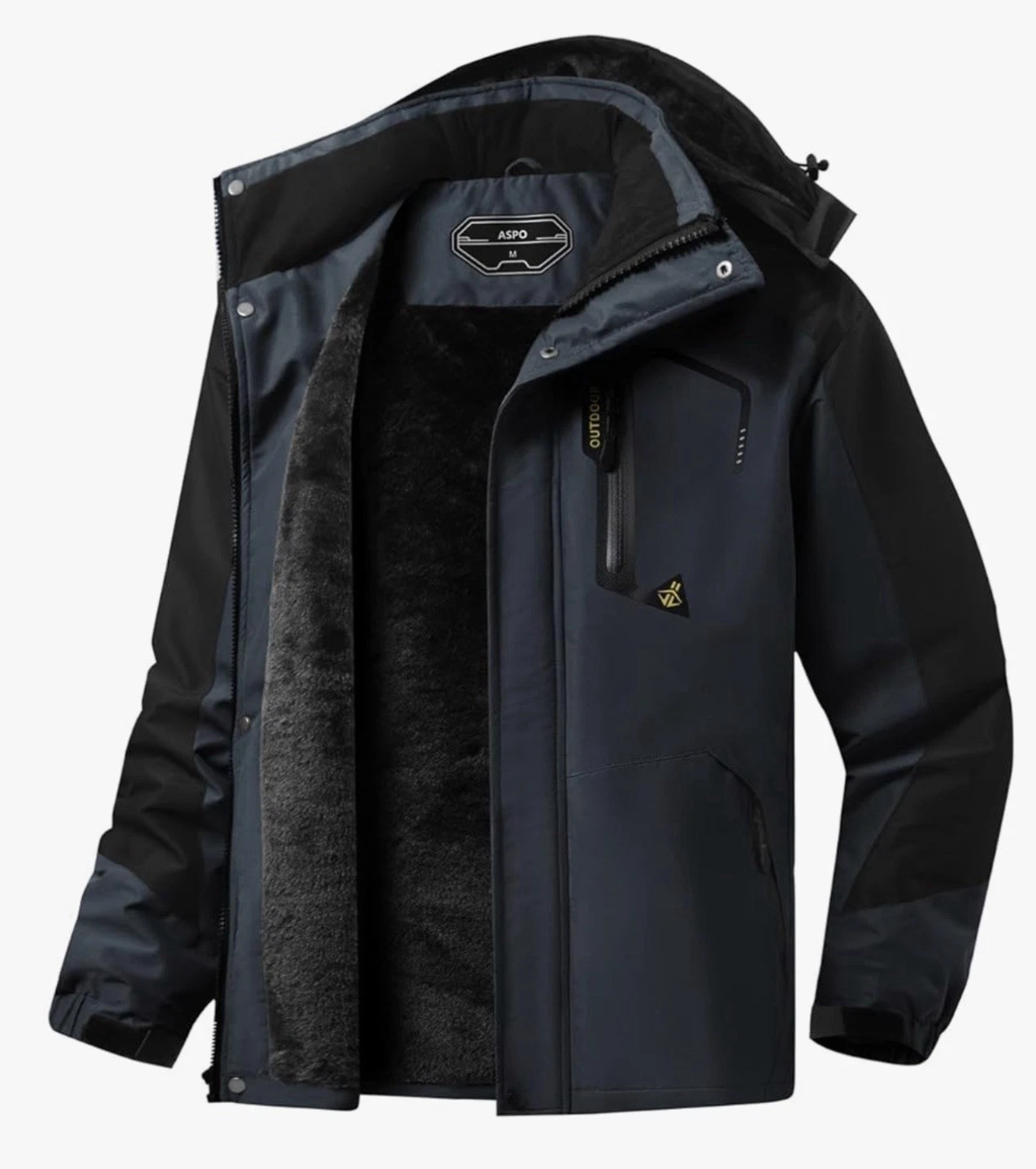 ASPO Men’s Large Navy Waterproof Ski Jacket Fleece Lined Hooded Snow Coat