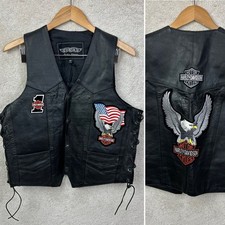 Vintage Harley Davidson Eagle Unik Genuine Leather Black Patch Biker Vest 40