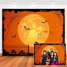 7X5Ft Happy Halloween Backdrop Jack O'Lantern Pumpkin Lantern Orange Night Moon