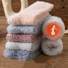 6Pairs Women Wool Crew Socks Fuzzy Soft Warm Thermal Thick Solid Heavy Colors US
