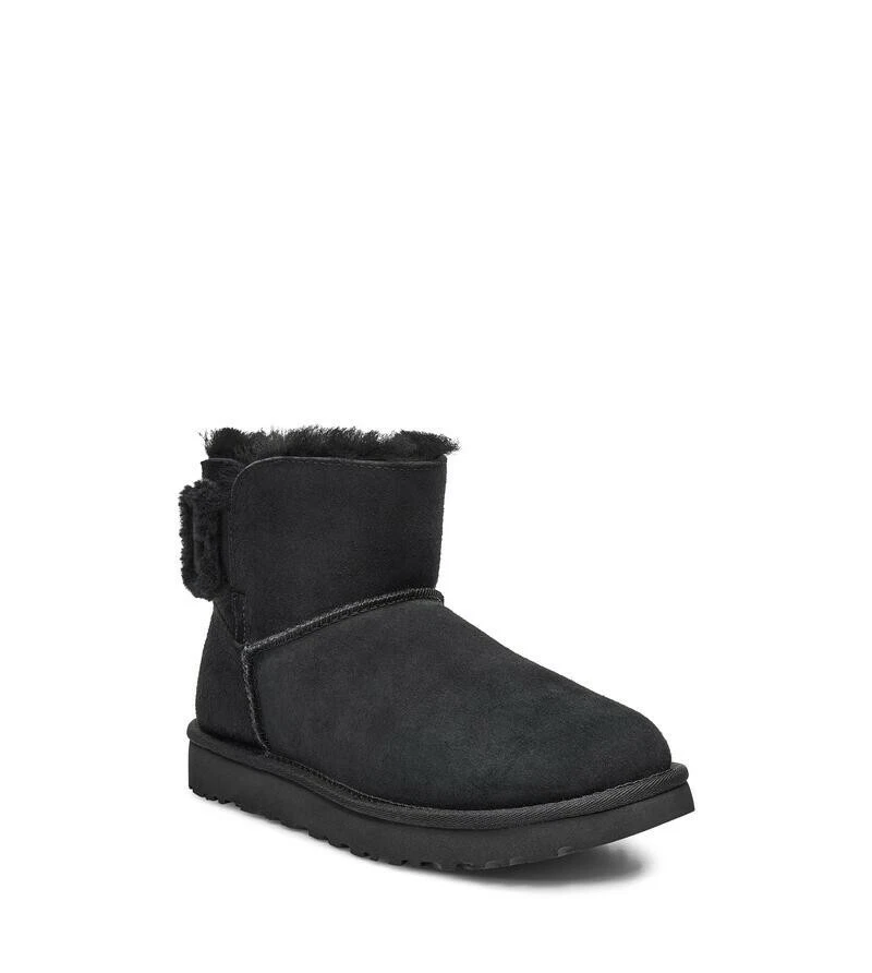 UGG Mini Bailey Fluff Buckle Black Suede Sheepskin Boots Size US 8