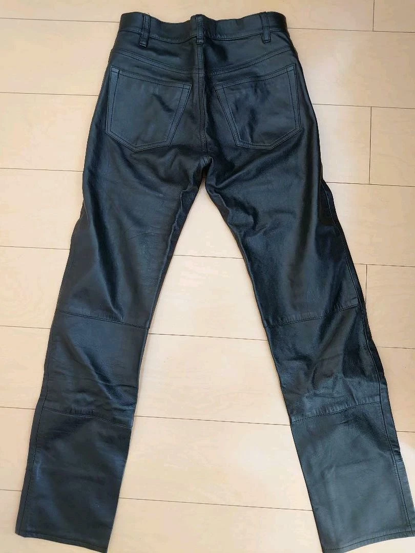 HELMUT LANG Cowhide Leather Pants Men 28 Straight Black Vintage