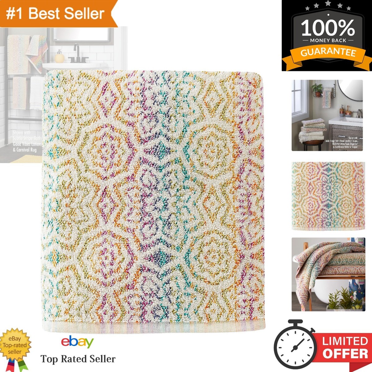 Multicolored Geometric Bath Towel 100% Cotton, 27