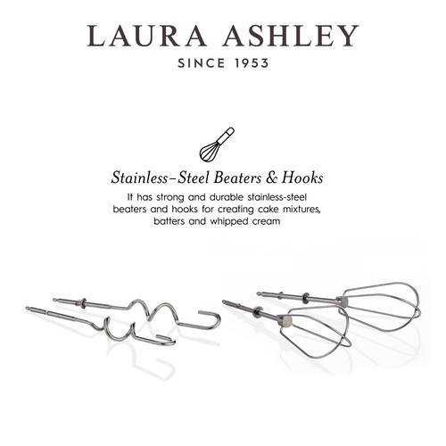 Laura Ashley Hand Mixer by VQ 5Speed Settings Stainless Steel Beaters China Rose - Picture 4 of 7