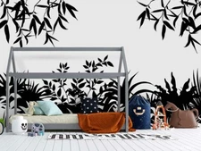 3D Black Botanical Wallpaper Wall Mural Removable Self-adhesive Sticker8514