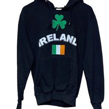 Ireland Shamrock Flag Black Hoodie Hooded Long Sleeve Sweatshirt Size Small