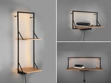 Ausgefallene Wandregale Metall Schwarz mit Regalbrett aus Holz & LED Beleuchtung