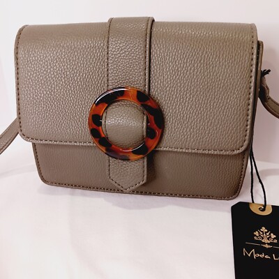 Moda Luxe Purse Crossbody Handbag Tortoise Detail Olive Green Vegan Leather