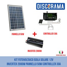 Kit Fotovoltaico Isola Solare 12V Inverter 2000W Pannello 50W Controller 30A - Miniatura 1