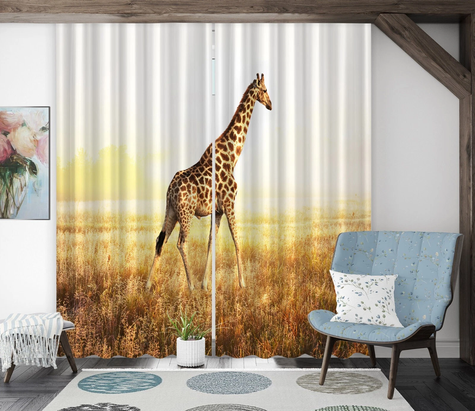 3D Savanna Giraffe ZHUC484 Animal Photo Curtain Window Blockout Fabric Vera 2023