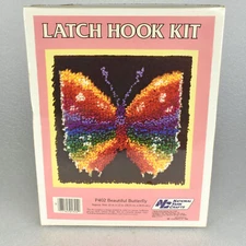 NEW VTG National Yarn Crafts Latch Hook Kit P402 Beautiful Butterfly 12x12" 1983